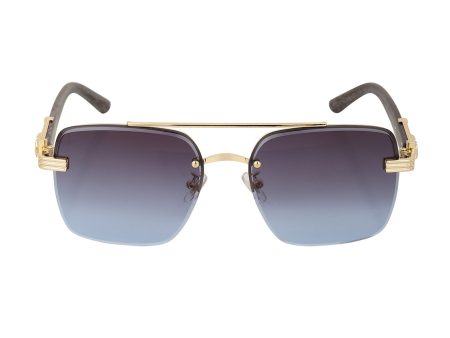 Unisex Gold With Grey Uv Protected Blue  Lens Rectangle Sunglass on Sale