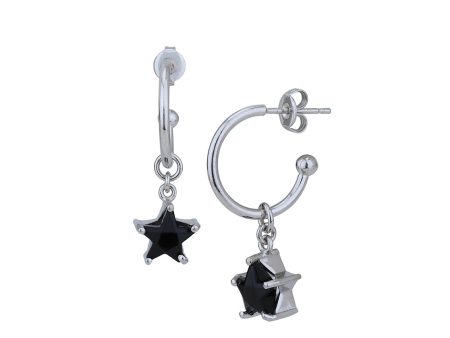 Rhodium Plated with Dangling Star Half Hoop Earring for women Discount