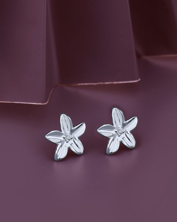 Rhodium Plated Floral Stud Earring Online