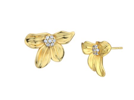 18kt Gold Plated with CZ Floral Bold Stud Earring Online now