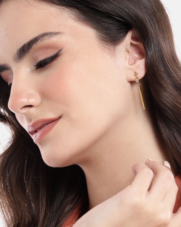 18kt Gold Plated with CZ Dangling Bar Drop Earring Online